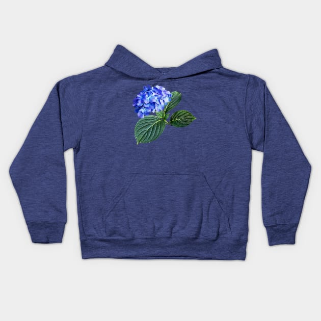 Hydrangeas - Dark Blue Hydrangea with Leaves Kids Hoodie by SusanSavad